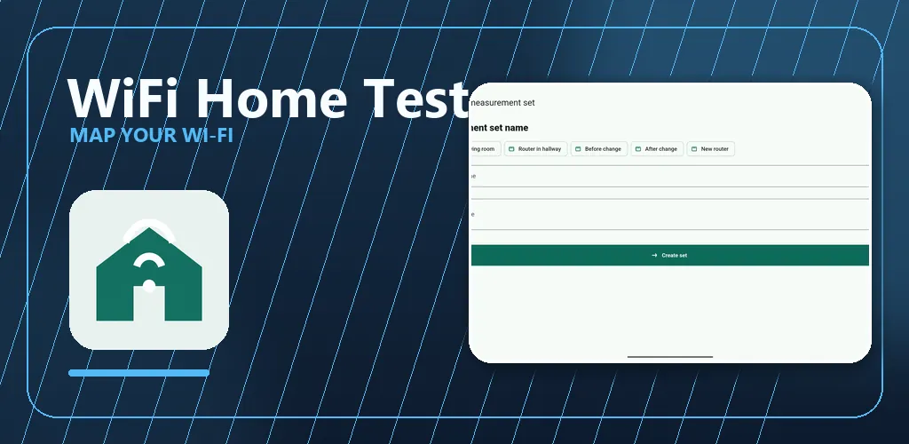 Grafika aplikacji WiFi Home Test z widokiem programu
