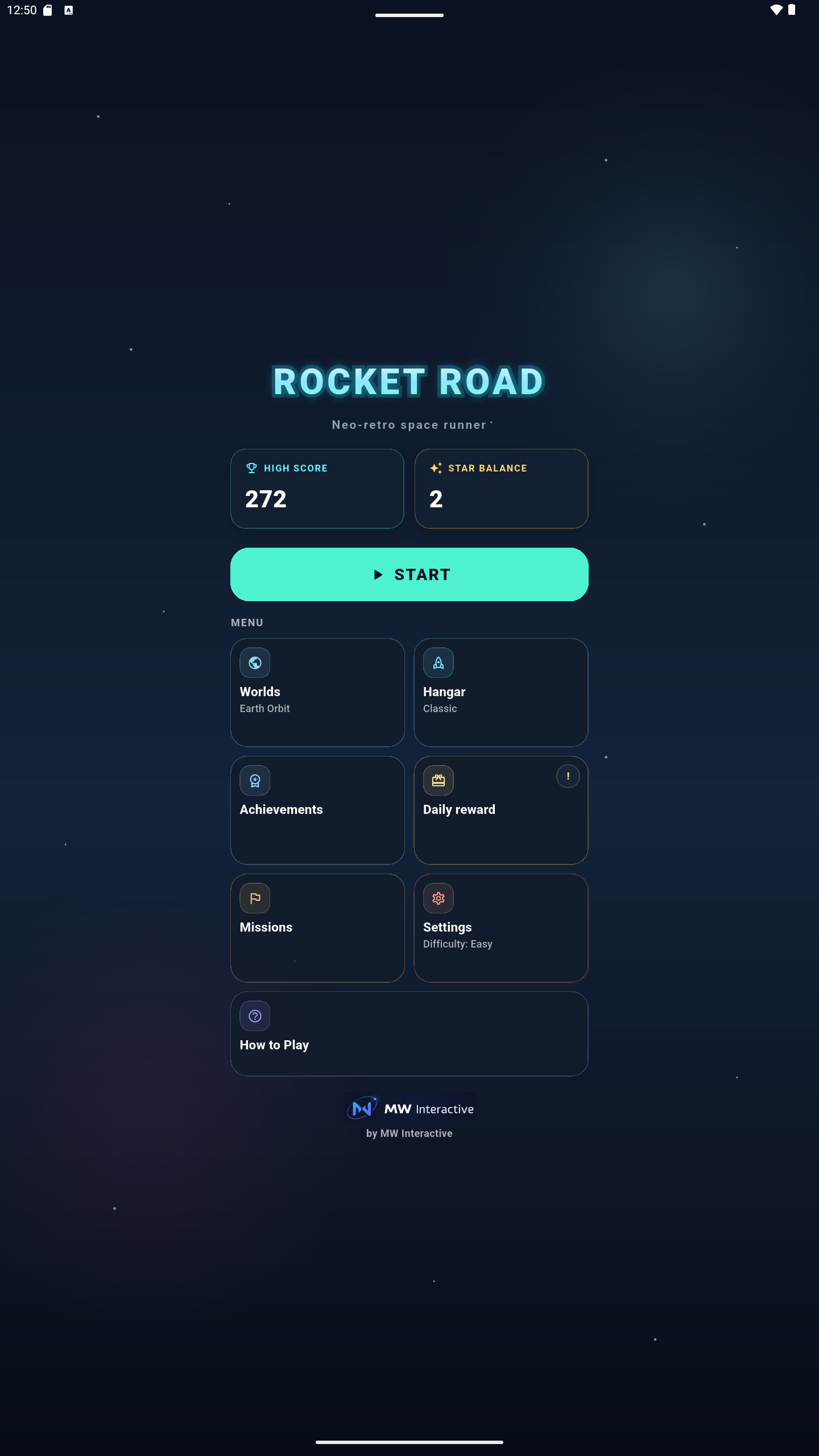 Ekran startowy Rocket Road